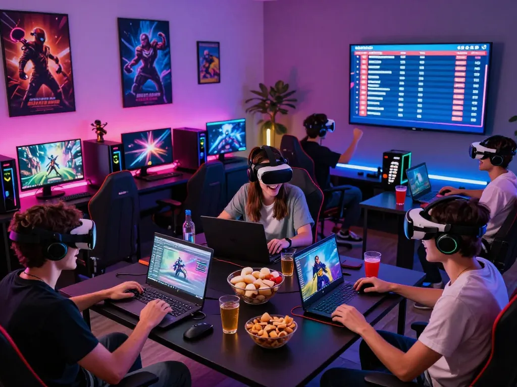 Exciting gaming atmosphere with friends enjoying autowin88 experience in a modern setup.