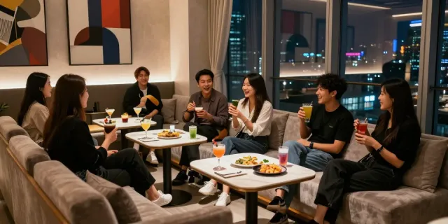 강남 구구단에서 친구들과 함께하는 독립된 사치스러운 공간의 모습