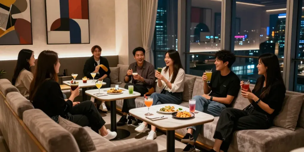 강남 구구단에서 친구들과 함께하는 독립된 사치스러운 공간의 모습