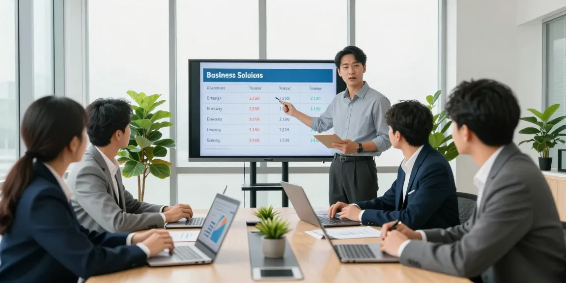 Team of professionals examining business energy prices in a modern office.