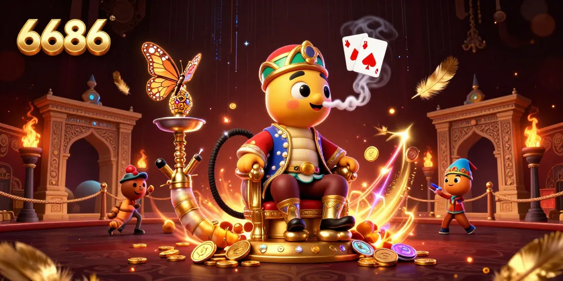 Experience top-tier gaming at 6686 with an eye-catching 3D illustration of a sultan caterpillar mastering luck in poker.