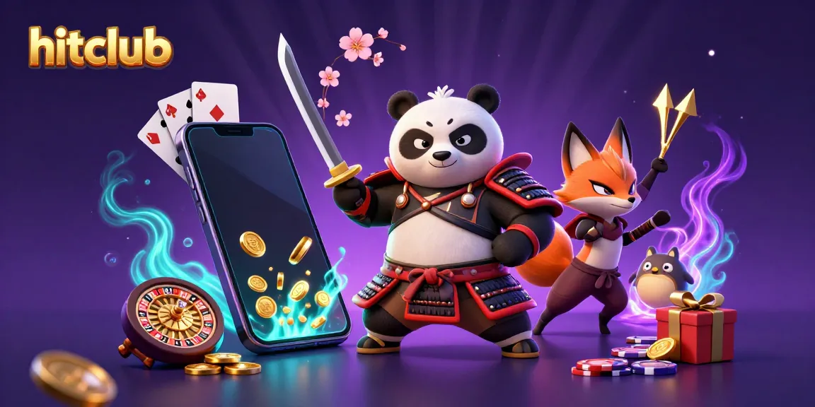 Experience thrilling rewards at hitclub with a vibrant illustration showing dynamic gambling elements in action.