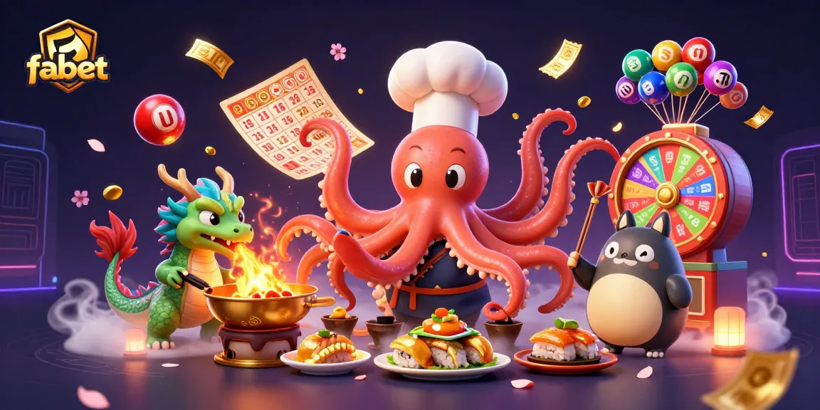 Play and win with fabet in this vibrant online casino illustration featuring exciting game elements.