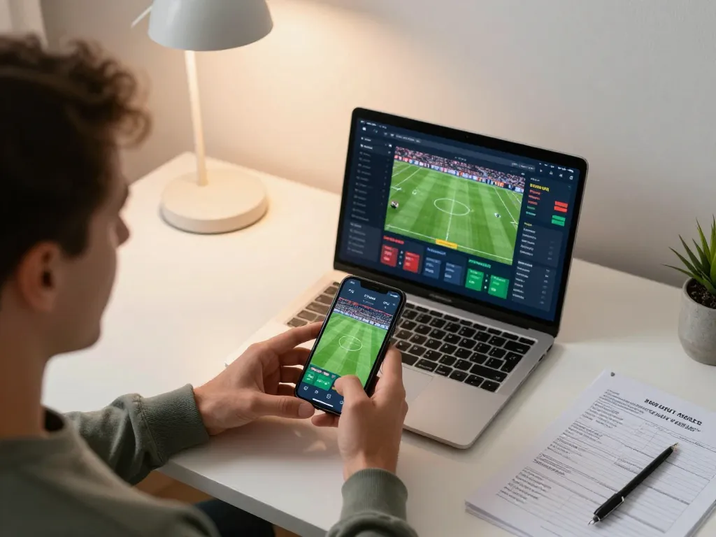 Person engaging in sun win sports betting using a smartphone with excited expressions.