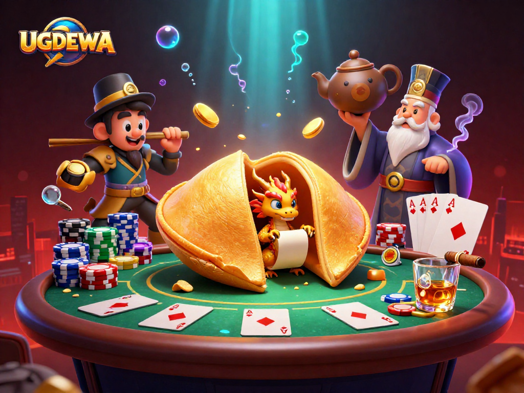 Experience thrilling poker action at UGDEWA with a vibrant 3D casino scene bursting with excitement.