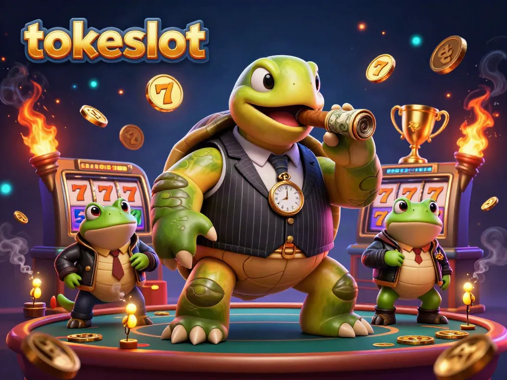 Experience the thrill of tokeslot with a dynamic casino scene featuring charming characters.