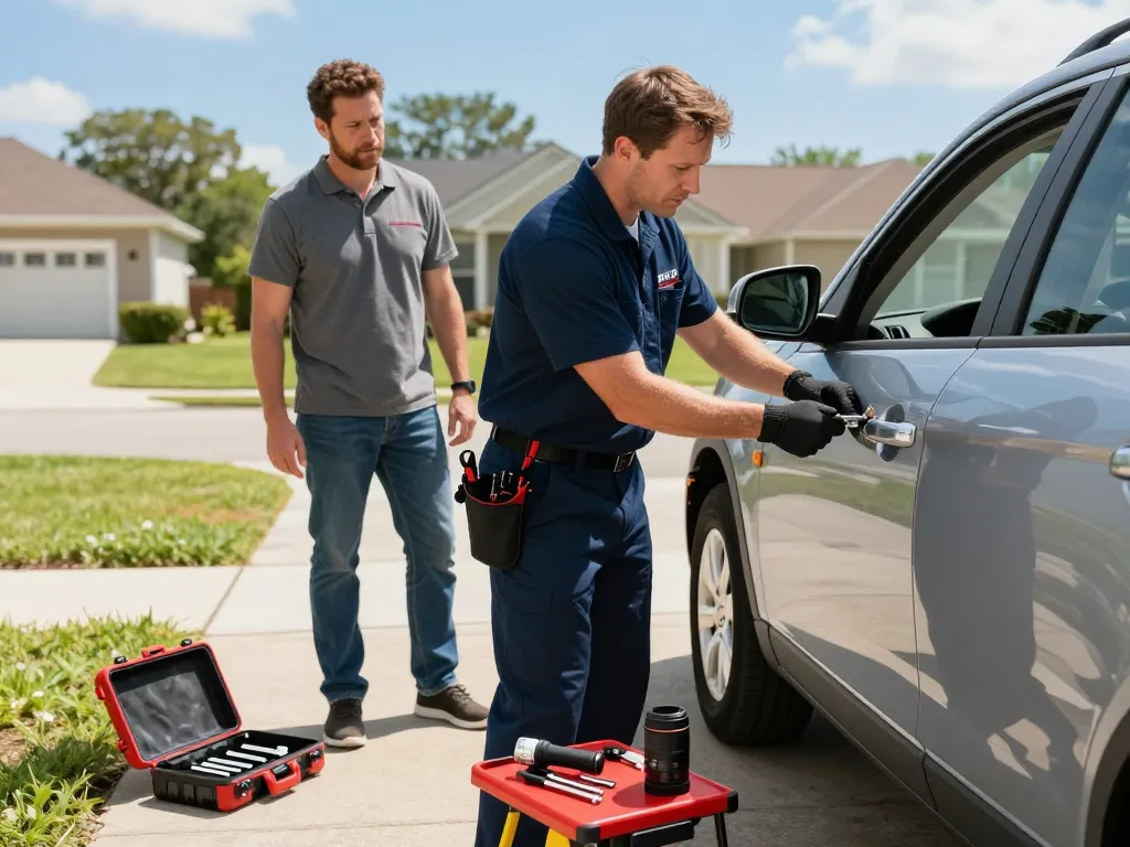 Emergency locksmith Fort Pierce unlocking a vehicle, showcasing professionalism and reliable service.