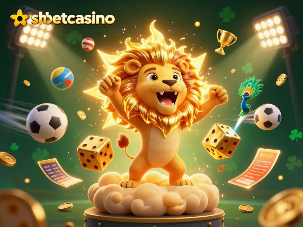 Engage with shbetcasino's vibrant illustration showcasing thrilling games, dynamic sports, and captivating casino elements.