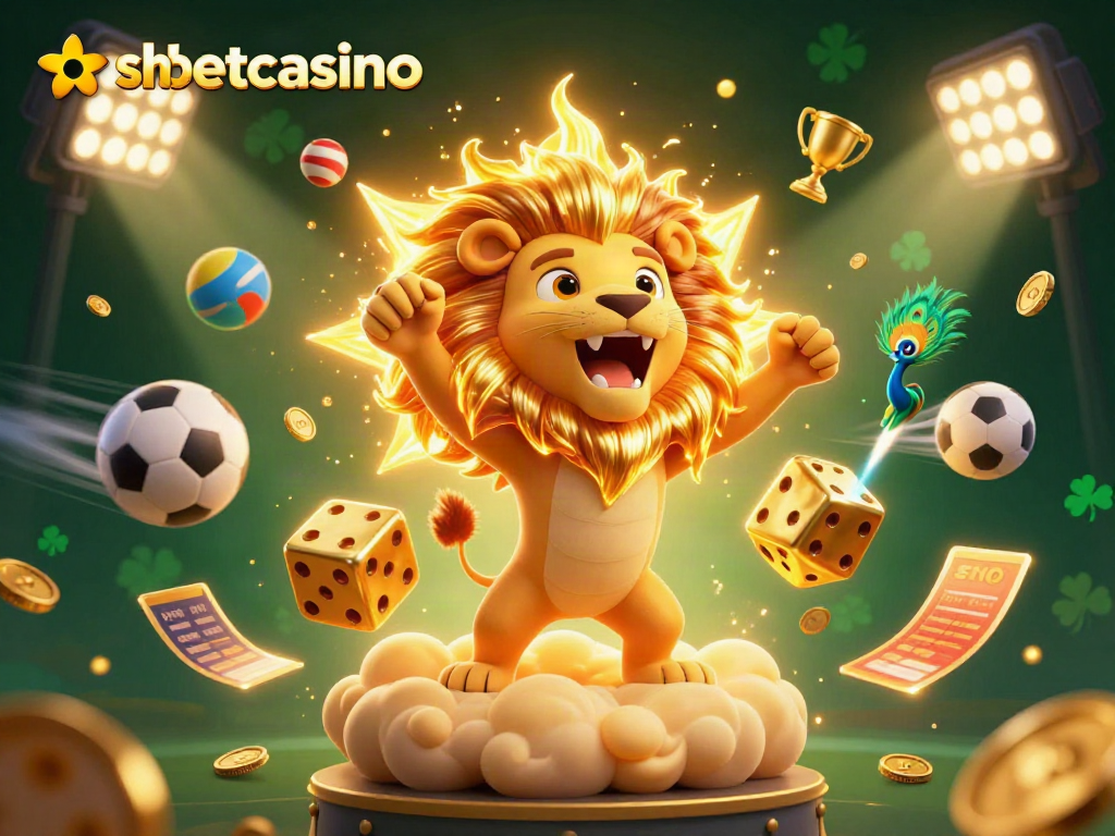 Engage with shbetcasino's vibrant illustration showcasing thrilling games, dynamic sports, and captivating casino elements.