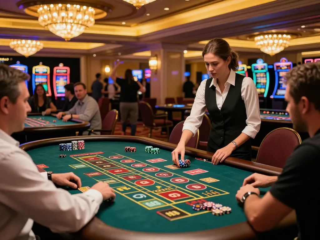 KQBD users placing bets at roulette tables in a lively casino setting.