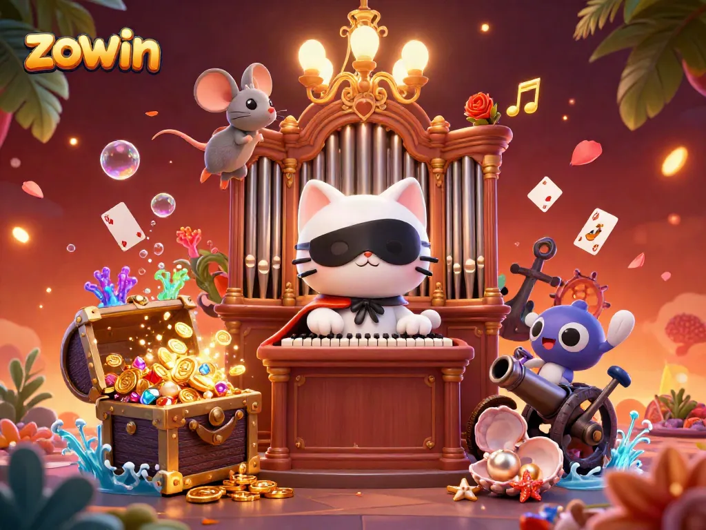 Zowin casino experience featuring a vibrant 3D scene with thematic characters and dynamic gaming elements.