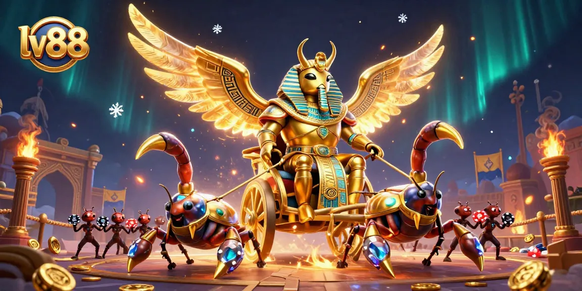 Experience thrilling gameplay at lv88 with a vibrant scene of chariots and treasure in a dynamic casino.