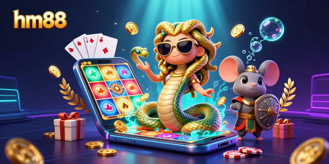 Experience the excitement of hm88 as a Medusa and warrior mouse spin slot games with vibrant elements.