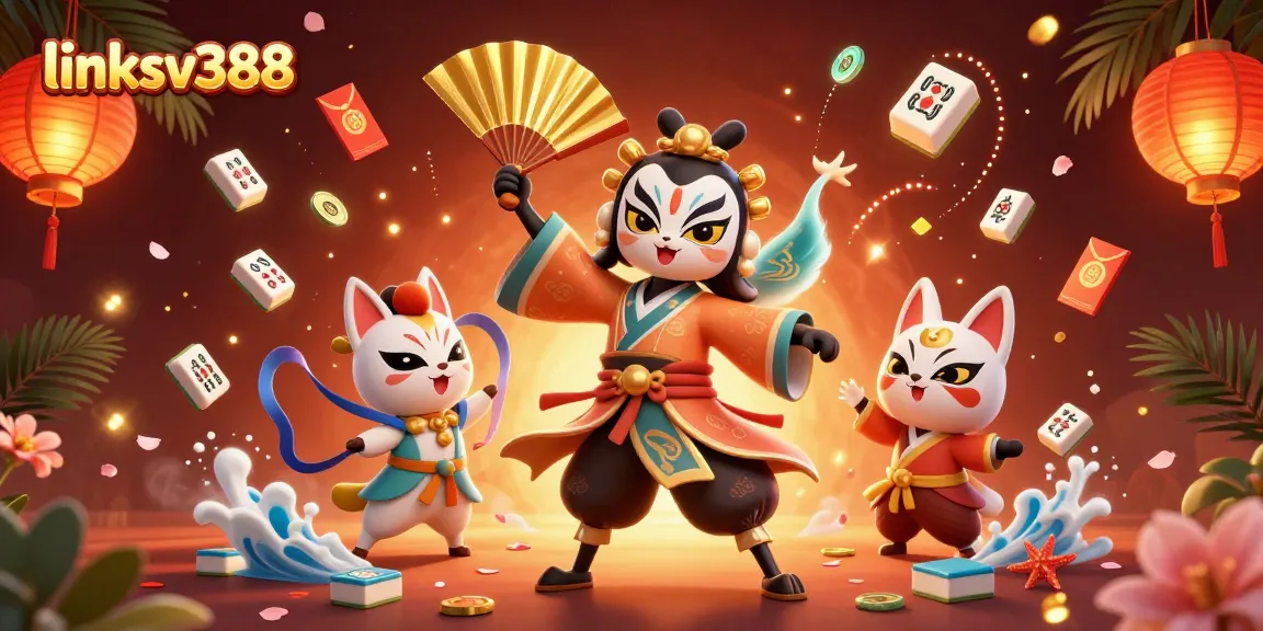 Play the exciting link sv388 with a vibrant casino-themed illustration featuring a kabuki warrior and lucky symbols.