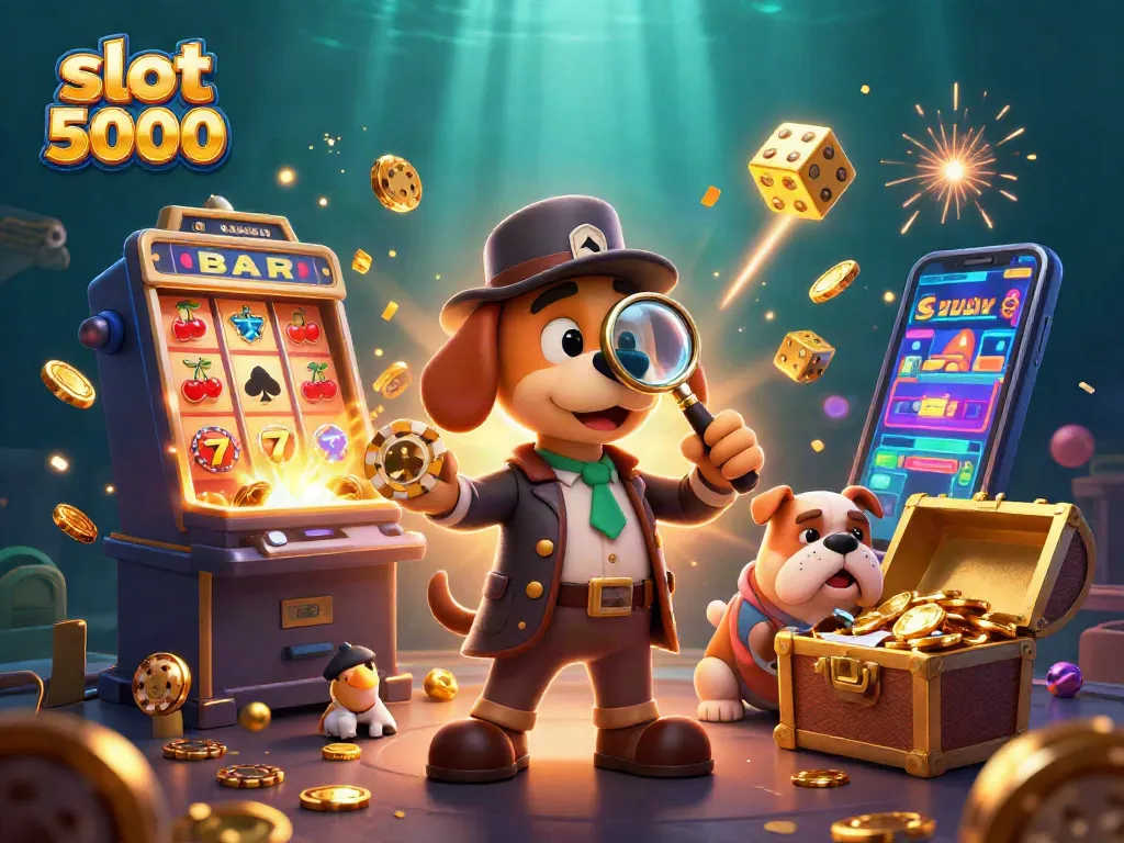 Experience thrilling slot 5000 action with a detective analyzing clues amid jackpot excitement!