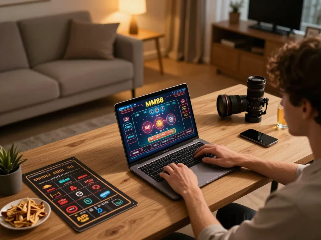 Person experiencing an exciting MM88 online casino gaming session at home with betting insights