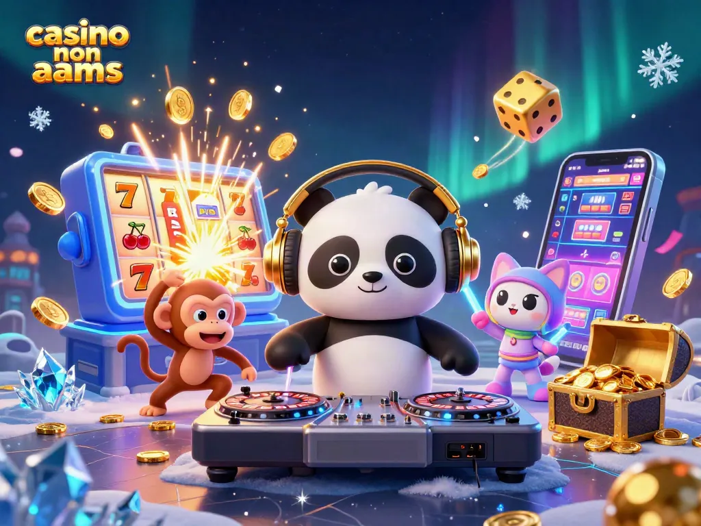 Giocatori si divertono in un casino non AAMS con slot machine e personaggi colorati