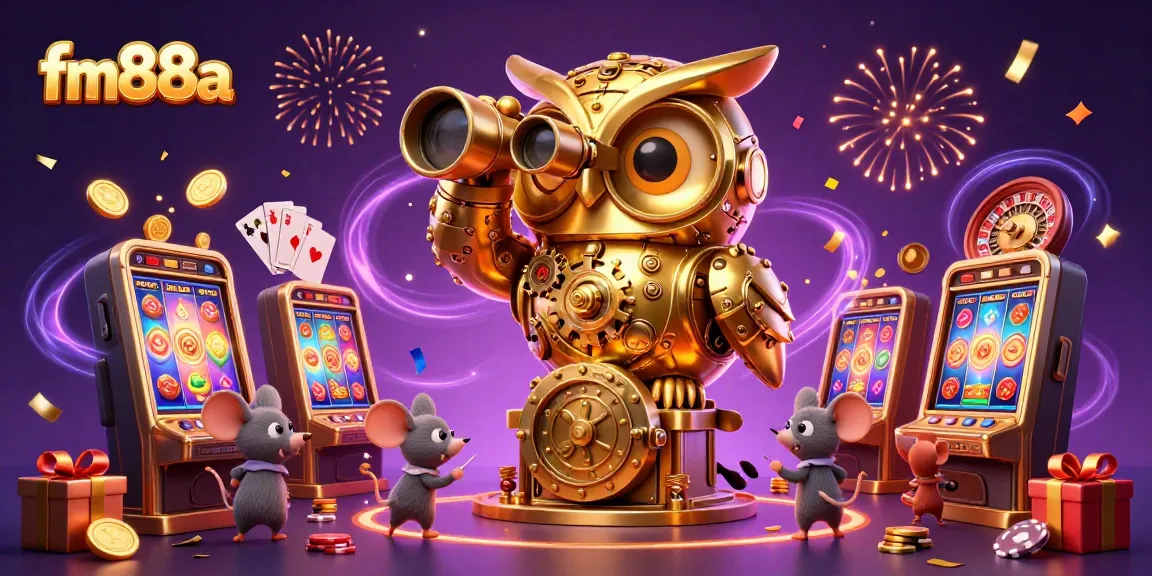 Spin colorful slot games and enjoy the thrill at fm88a, featuring golden coins and vibrant casino elements.