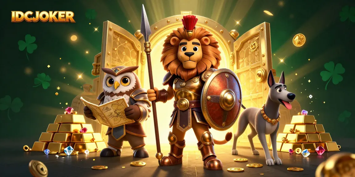 Experience thrilling gameplay at IDCJOKER with a dynamic 3D casino scene showcasing treasures and engaging characters.
