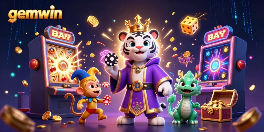 Experience the excitement of gemwin with a stunning 3D active casino scene featuring vibrant elements and characters.