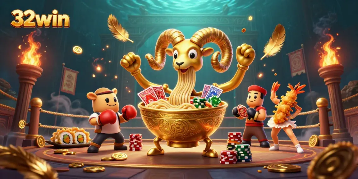 Experience the vibrant and energetic scene of 32win's exciting casino world with its unique characters and dynamic elements.