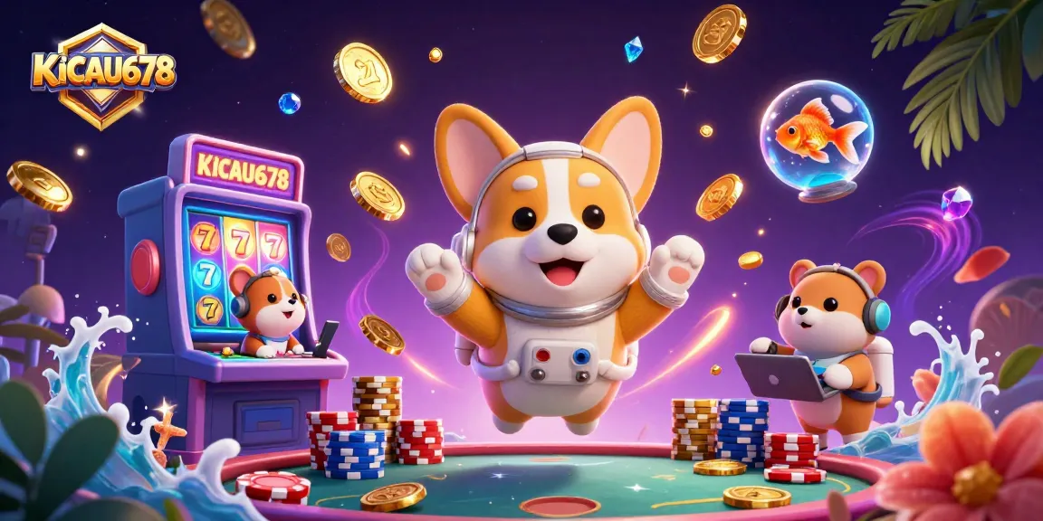 KICAU678 offers an exciting 3D slots experience featuring lucky 7s and golden coins in an engaging casino scene.