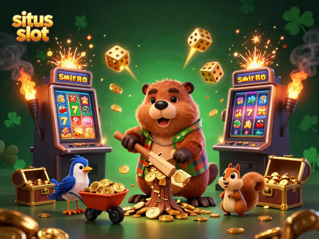 Experience situs slot action with a beaver enjoying a golden coin-filled adventure.