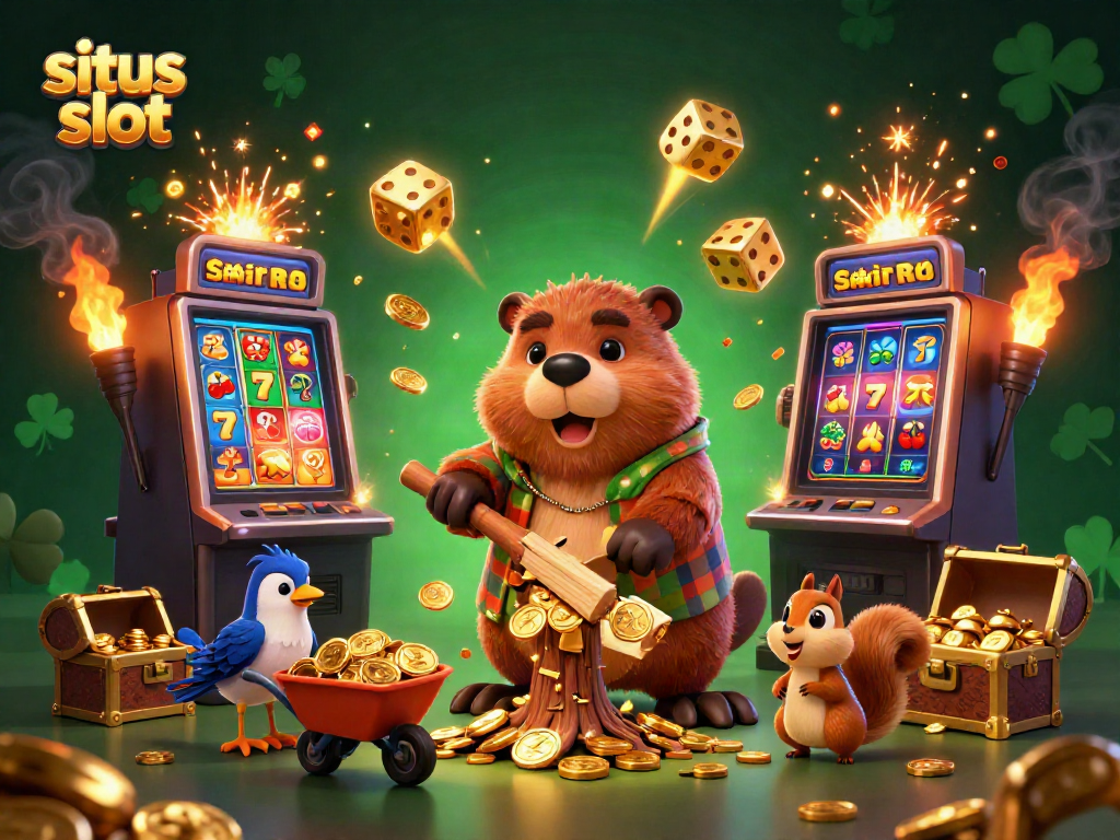 Experience situs slot action with a beaver enjoying a golden coin-filled adventure.