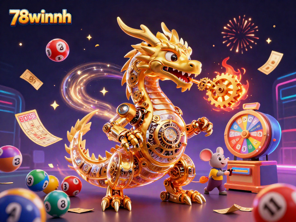 Engage with 78winnh's exciting lottery game elements featuring a golden dragon and dynamic symbols.