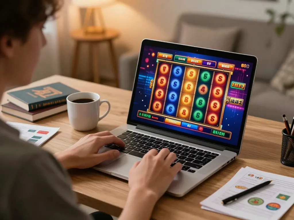 Experience GG88 online casino gaming at home with vibrant slots on screen and strategic ambiance.