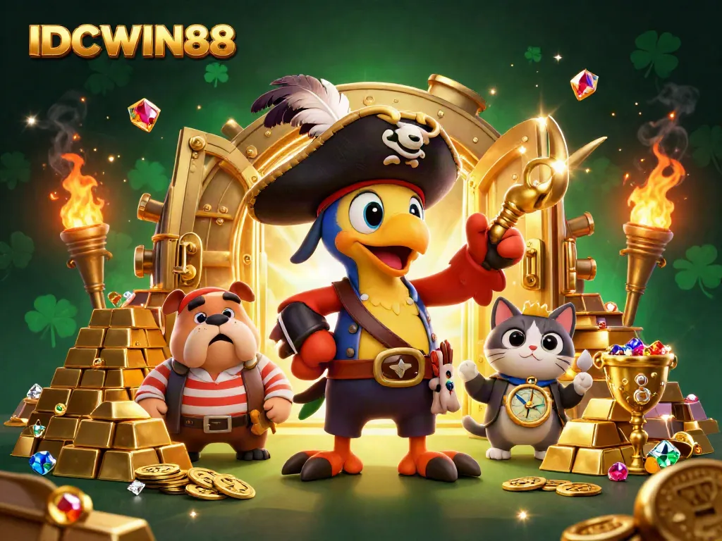 Engage with exciting casino experiences at IDCWIN88 featuring vibrant characters, gold treasures, and dynamic gaming elements.