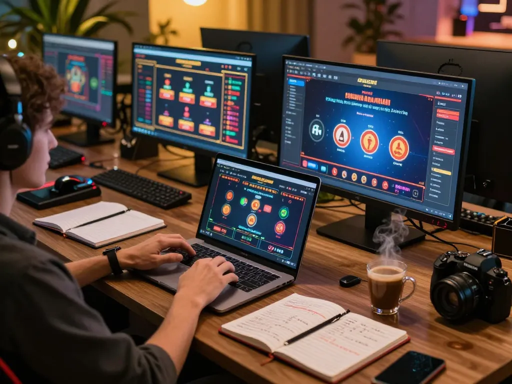 Player engaging with the MPO08 Link platform on multiple screens in a cozy gaming setup.