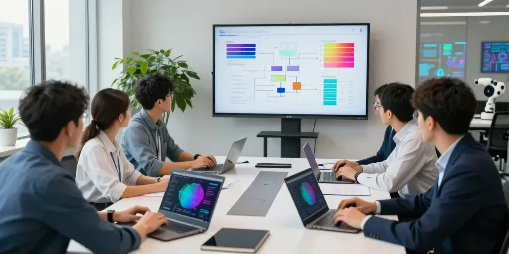 Team strategizing on Enterprise AI solutions in a modern office.