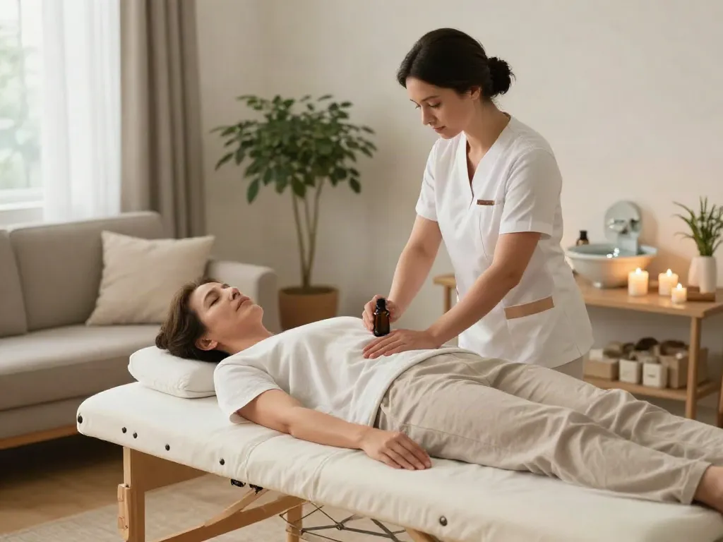 Relaxing 구로출장안마 therapy session at home with essential oils
