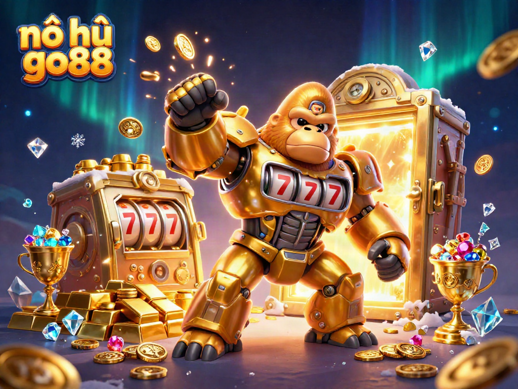 Engage with nổ hũ go88 through captivating 3D illustration showcasing dynamic slot elements and vibrant treasures.