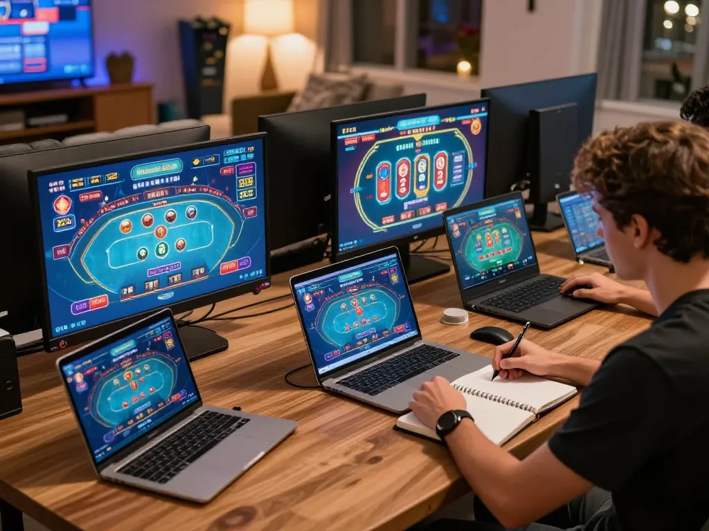 Players engaging with MM88 casino app on multiple screens for a winning gaming experience.