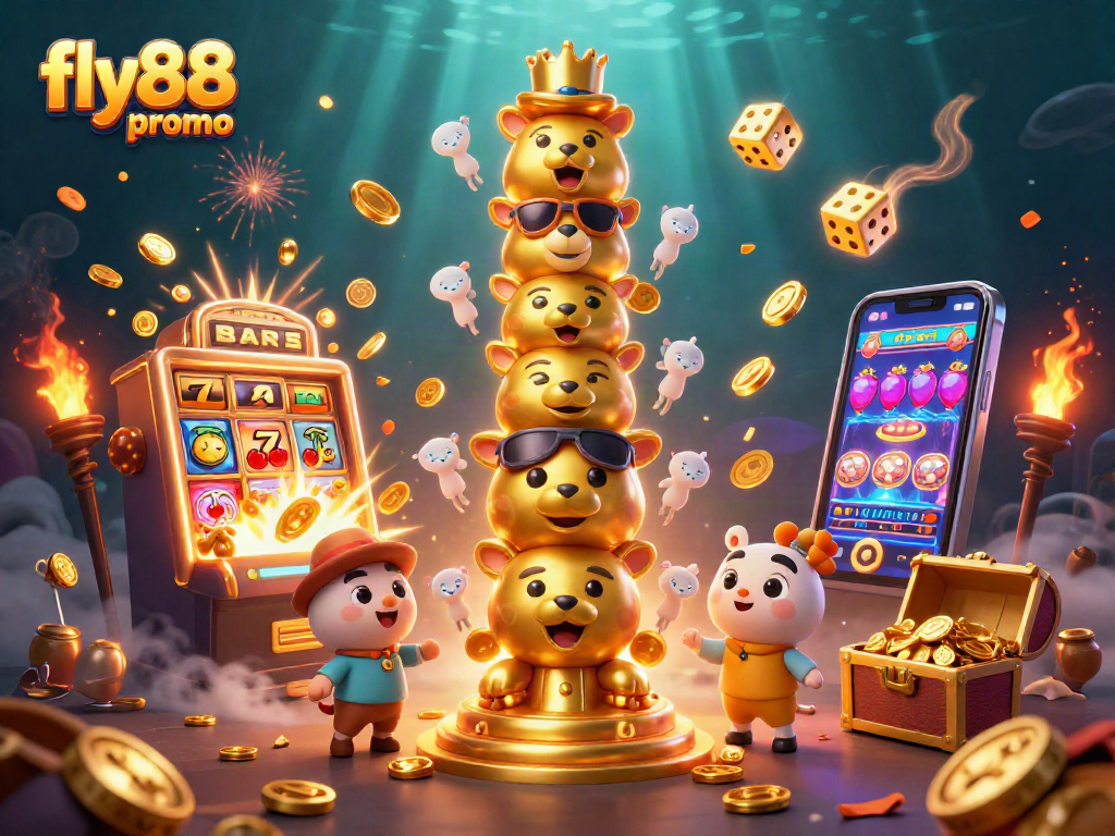 Experience the excitement of fly88 promo with a vibrant 3D illustration of a jackpot celebration.