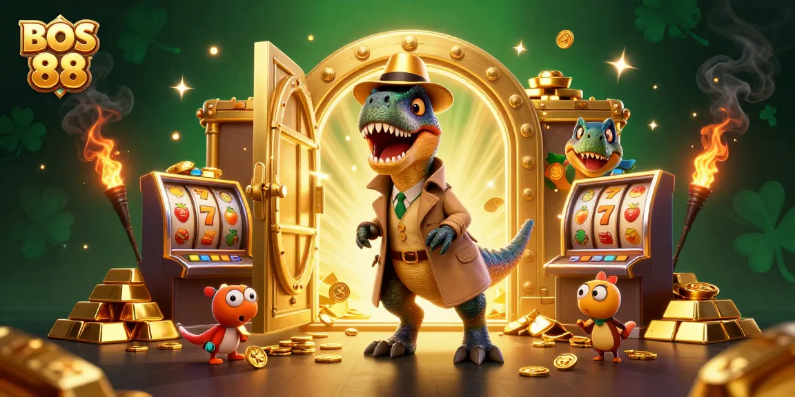 Bermain slot online di BOS 88 dengan seru, memperlihatkan karakter unik di meja permainan dan suasana bertabur harta.