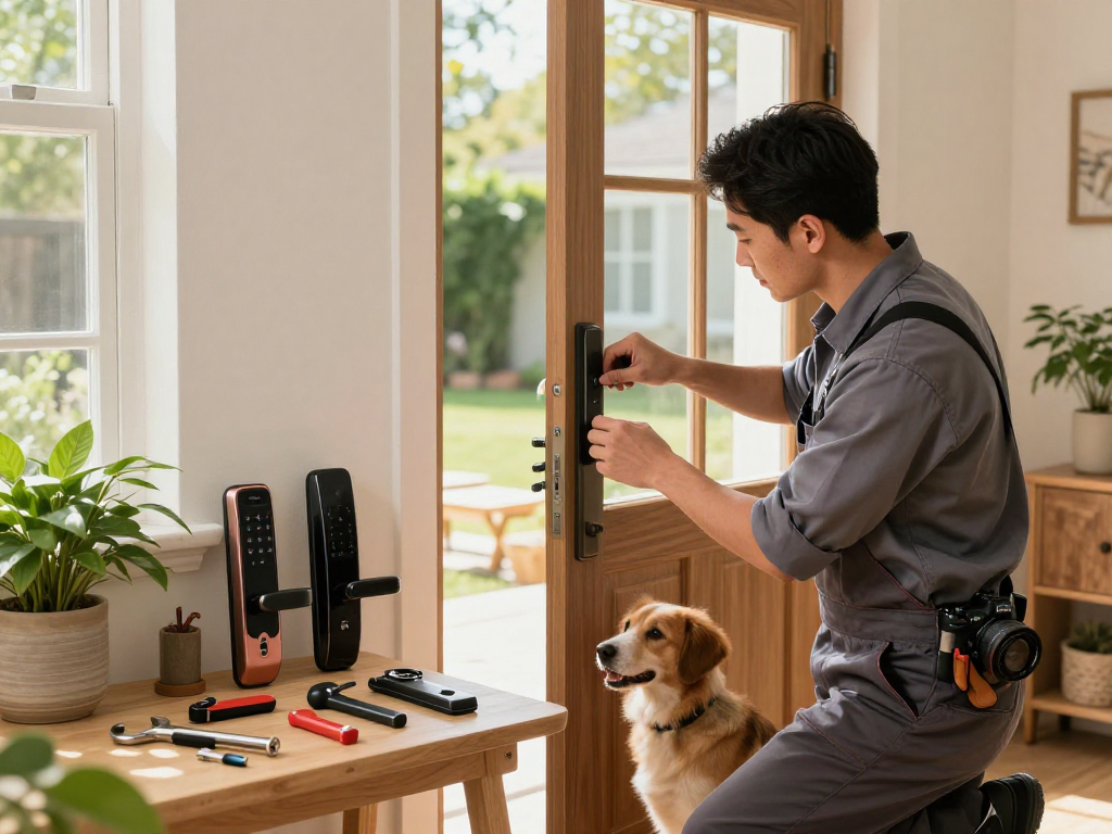 Lock change Port St. Lucie by local locksmith technician at cozy home entrance