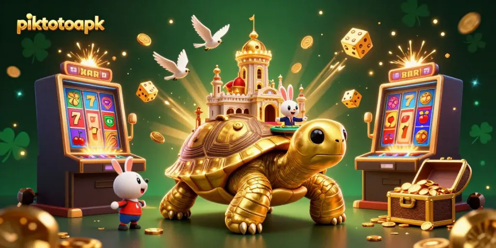 Unleash thrilling wins with piktotoapk, showcasing a vibrant 3D casino illustration of gambling fun and excitement.