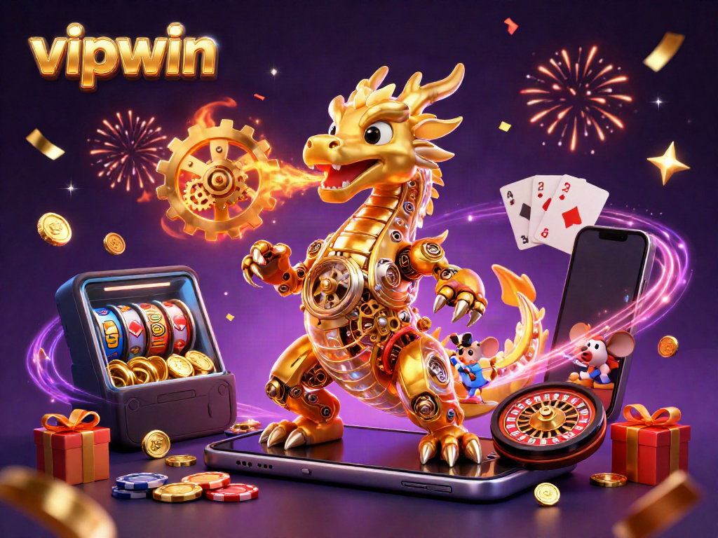 Experience vipwin's thrilling gaming adventure with a dynamic dragon and engaging casino elements.
