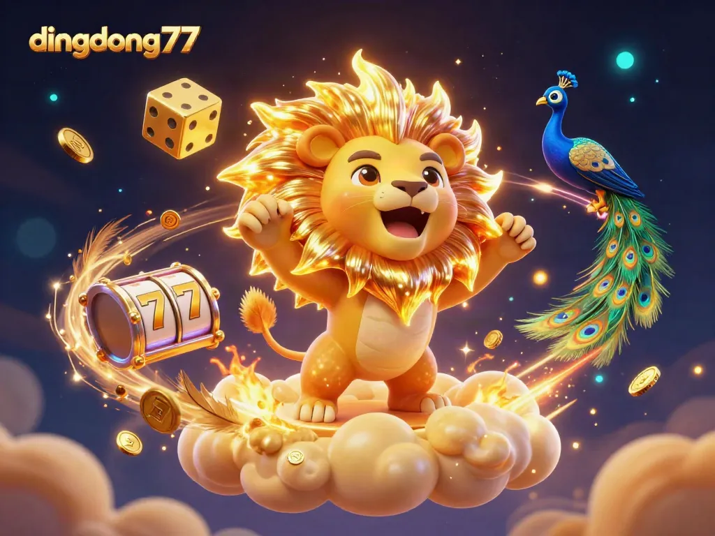 Experience thrilling gameplay at dingdong77 with golden coins, slot reels, and dynamic elements in a 3D casino.