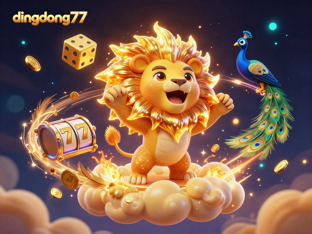 Experience thrilling gameplay at dingdong77 with golden coins, slot reels, and dynamic elements in a 3D casino.