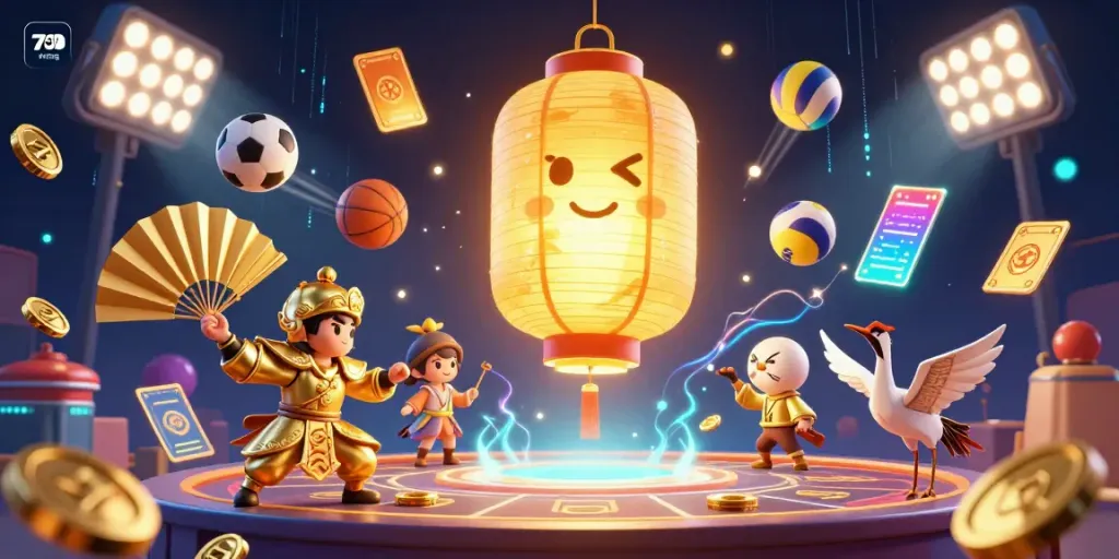 Engage with the vibrant world of 79king, featuring animated elements symbolizing casino excitement and gaming success.
