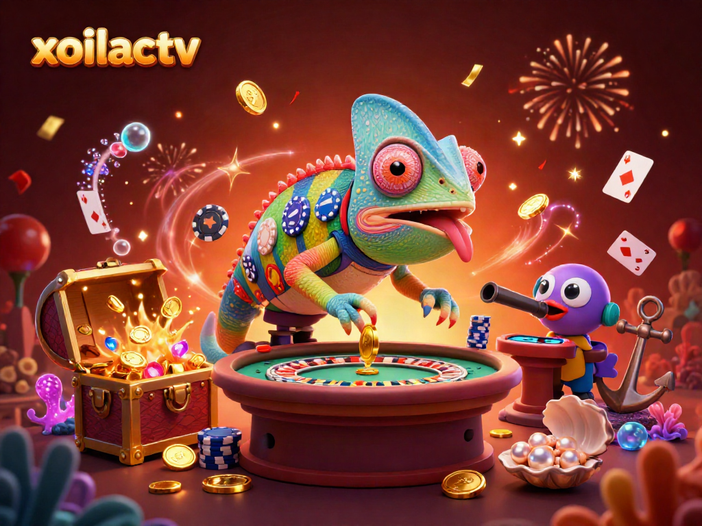 Experience exhilarating gameplay with the vibrant and colorful xoilactv chameleon casino owner illustration.