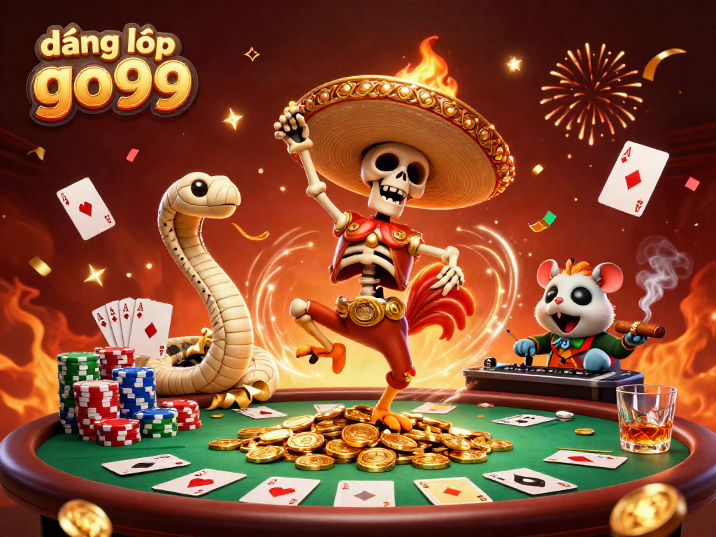 Engage with the vibrant scene depicting đăng nhập go99 featuring lively characters celebrating amidst poker elements in a casino.
