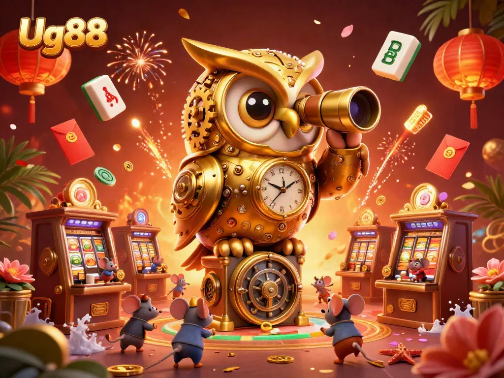 Experience the excitement of Ug88, a vibrant 3D casino scene filled with animated characters and game elements.
