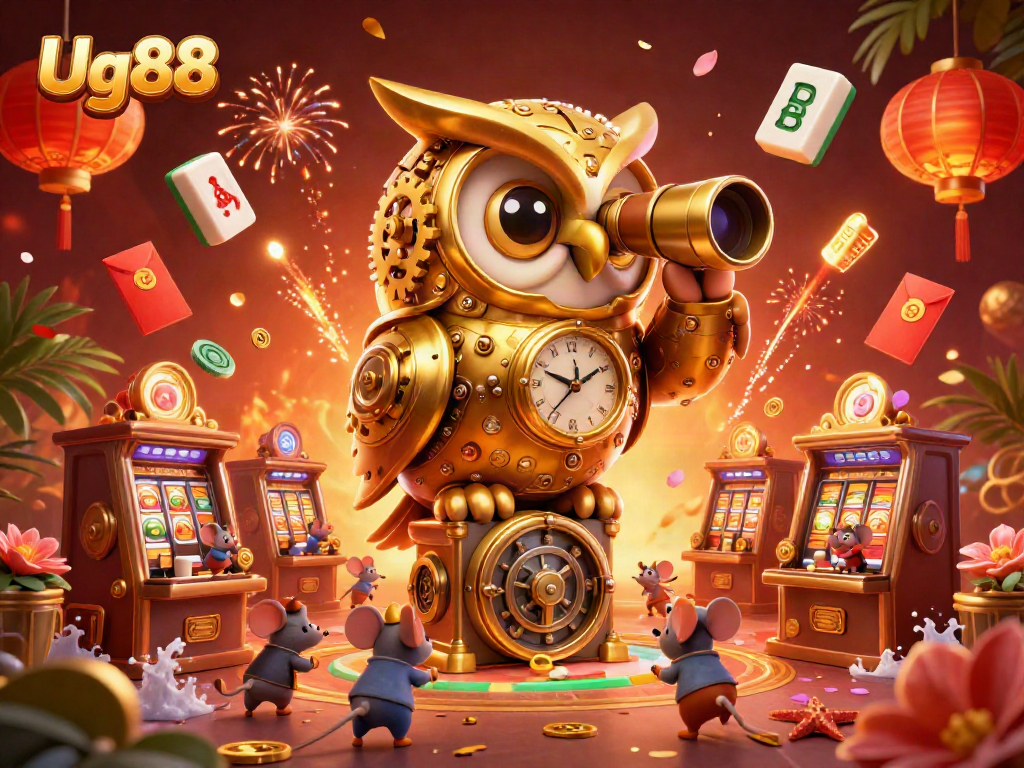 Experience the excitement of Ug88, a vibrant 3D casino scene filled with animated characters and game elements.