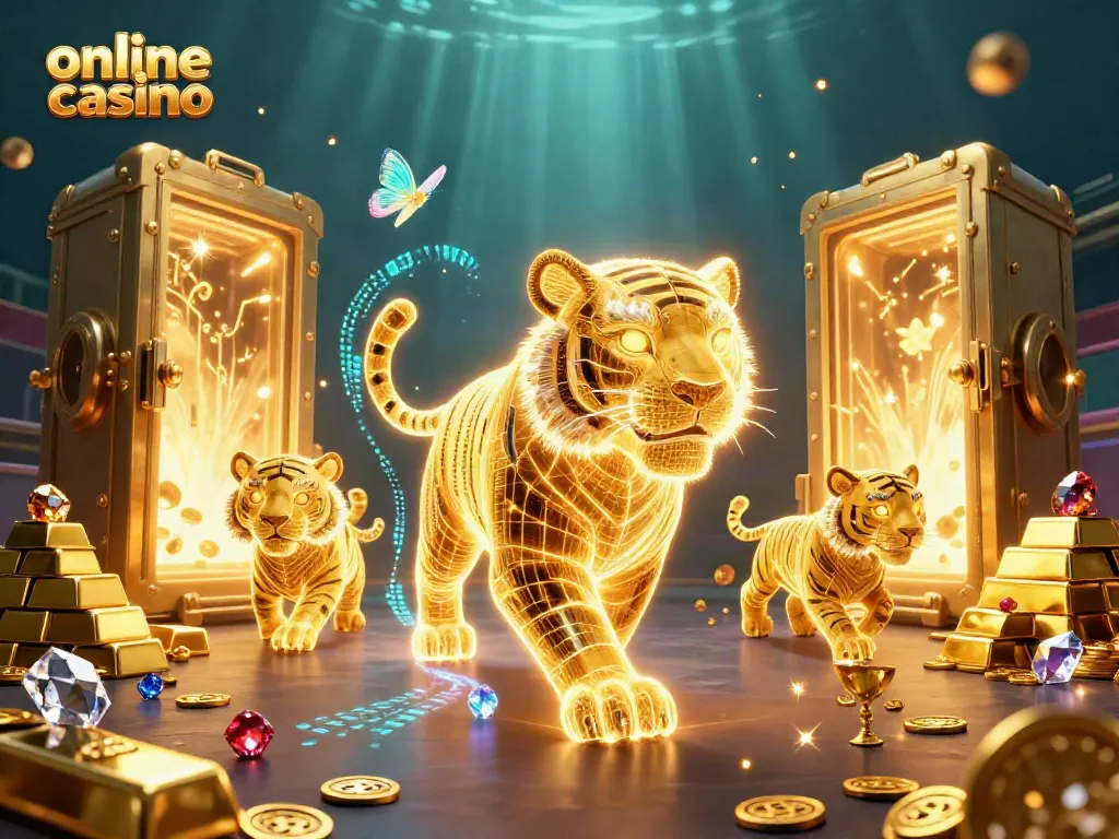 Gana en el casino online con emocionantes tragamonedas y jackpots, rodeado de tesoros brillantes.