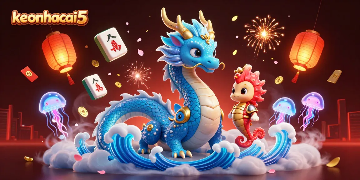 Experience keonhacai5 with a vibrant 3D illustration showcasing dynamic casino elements and characters.